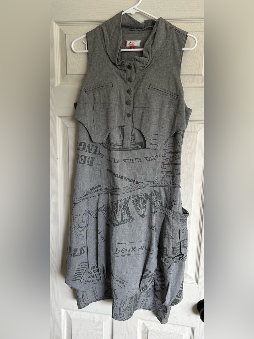 Gray Printed Sleeveless Midi Dress